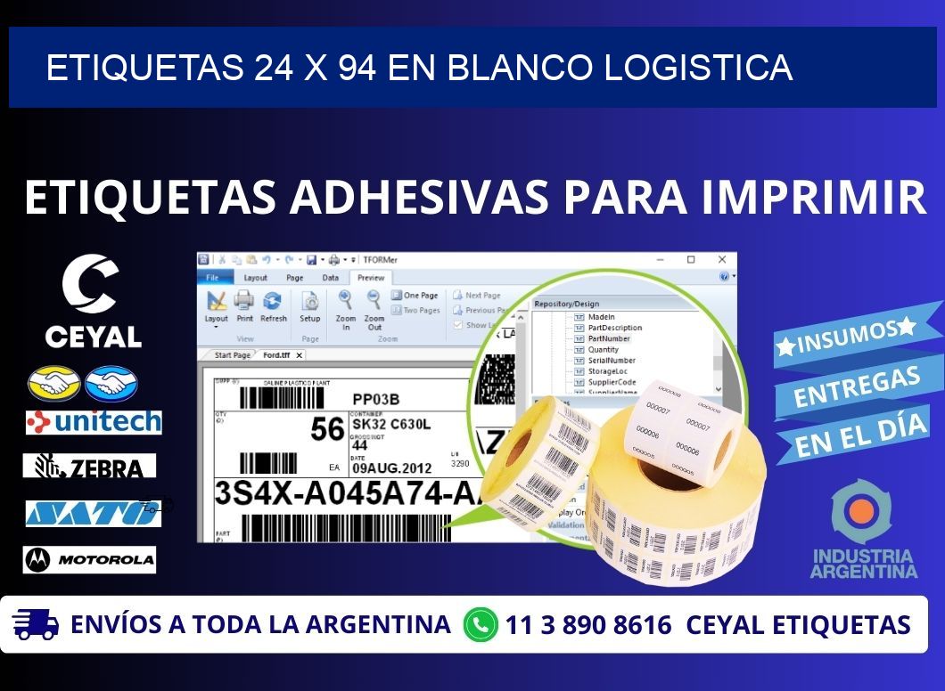 Etiquetas 24 x 94 en blanco logistica
