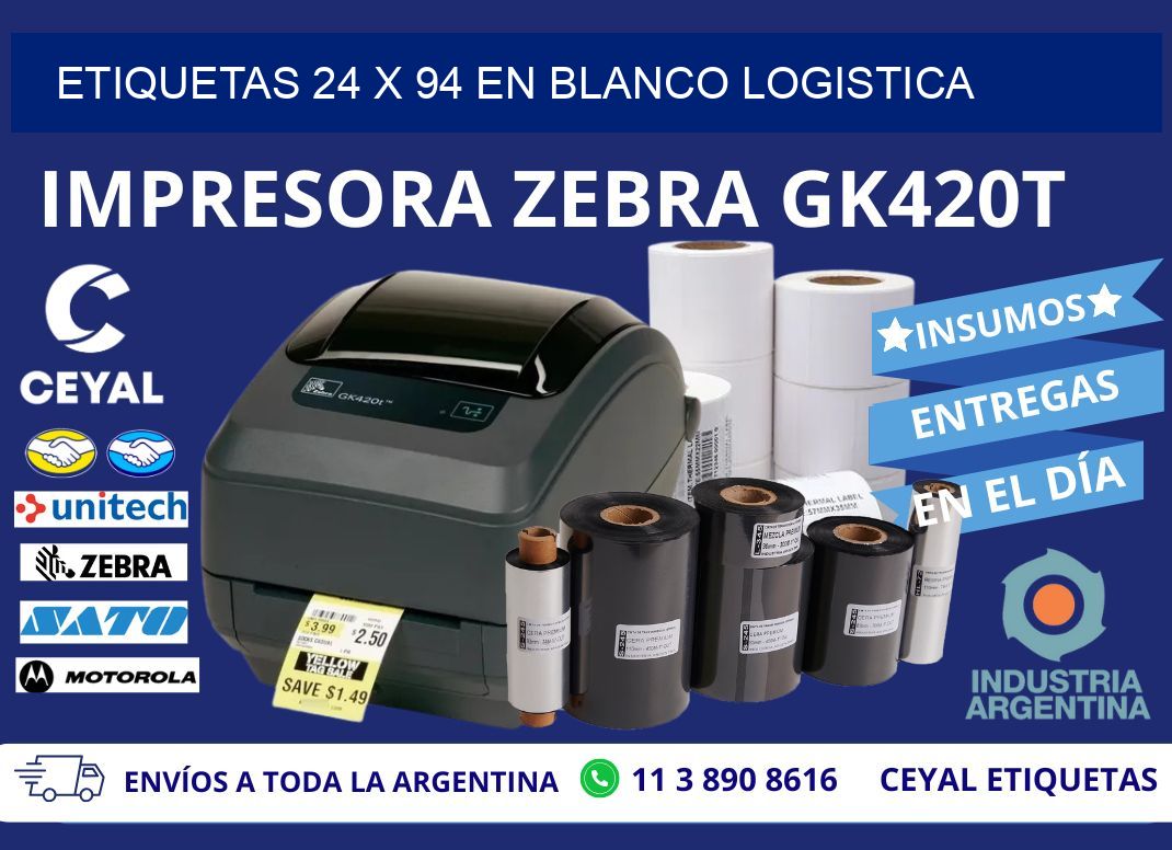 Etiquetas 24 x 94 en blanco logistica