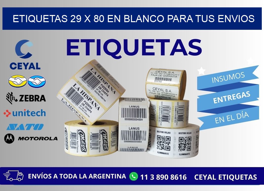 Etiquetas 29 x 80 en blanco para tus envios