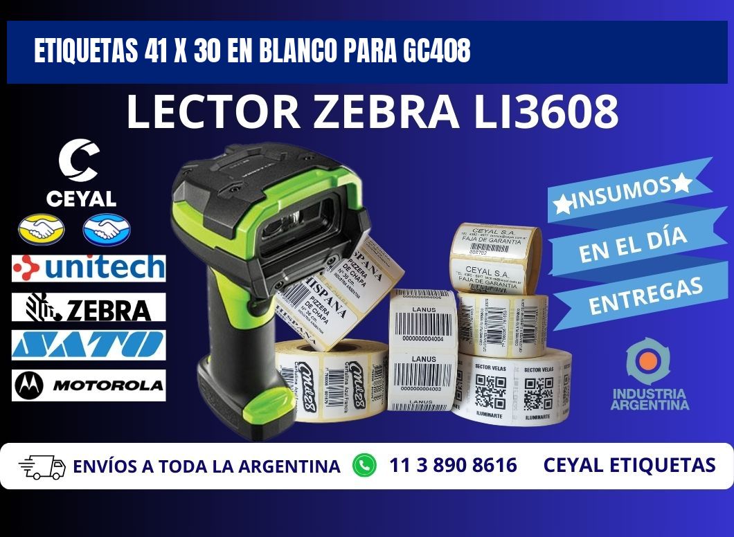 Etiquetas 41 x 30 en blanco para gc408