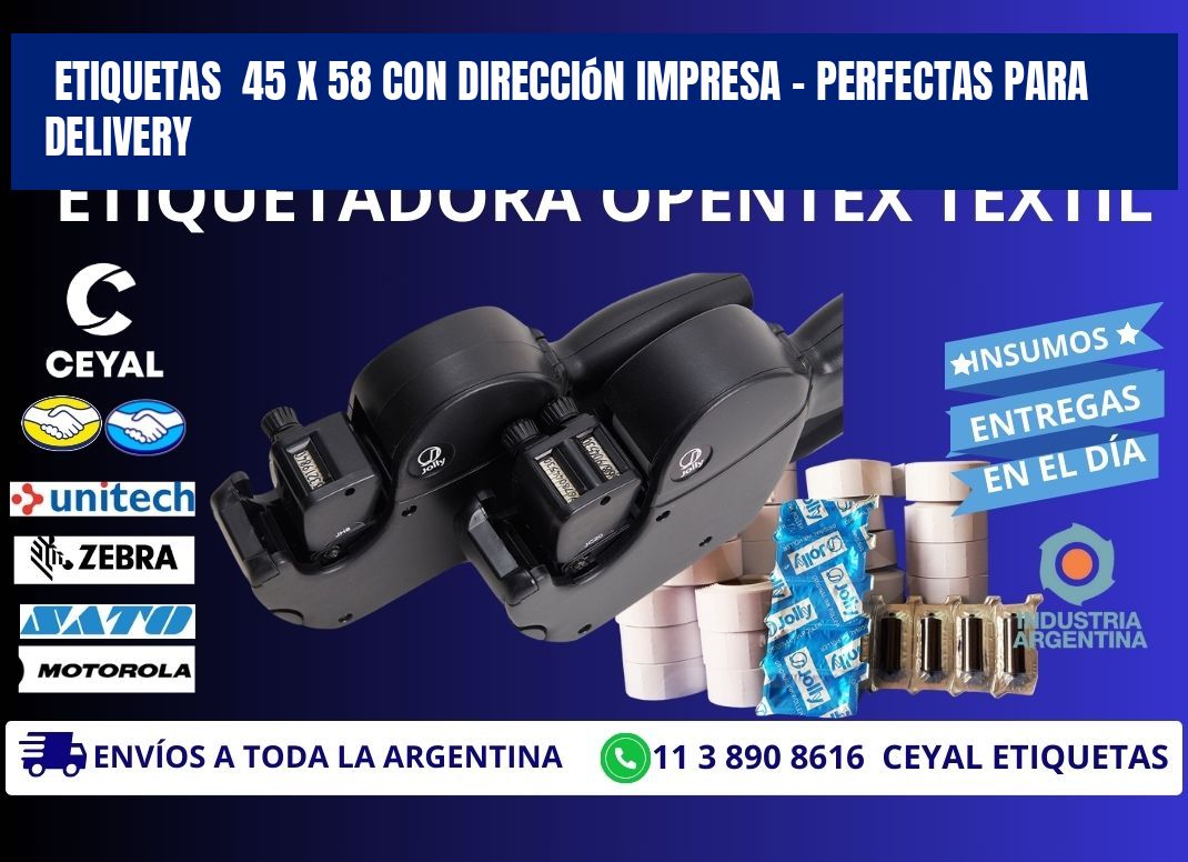 Etiquetas  45 x 58 con Dirección Impresa – Perfectas para Delivery
