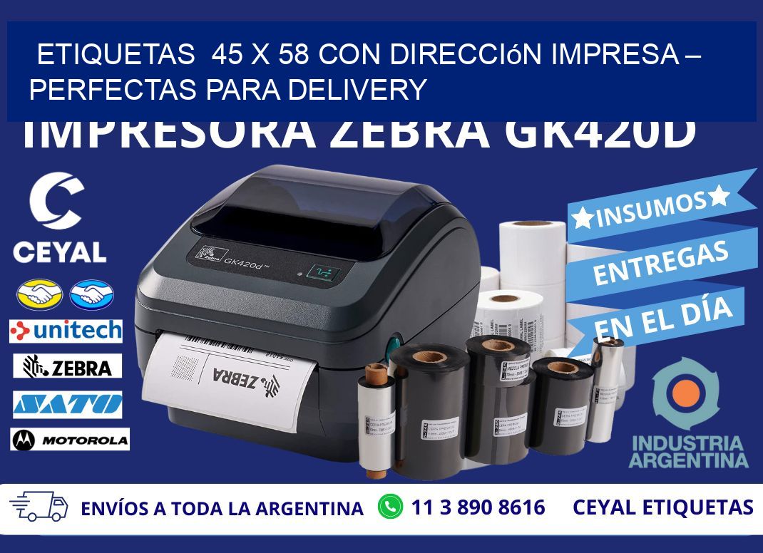 Etiquetas  45 x 58 con Dirección Impresa – Perfectas para Delivery