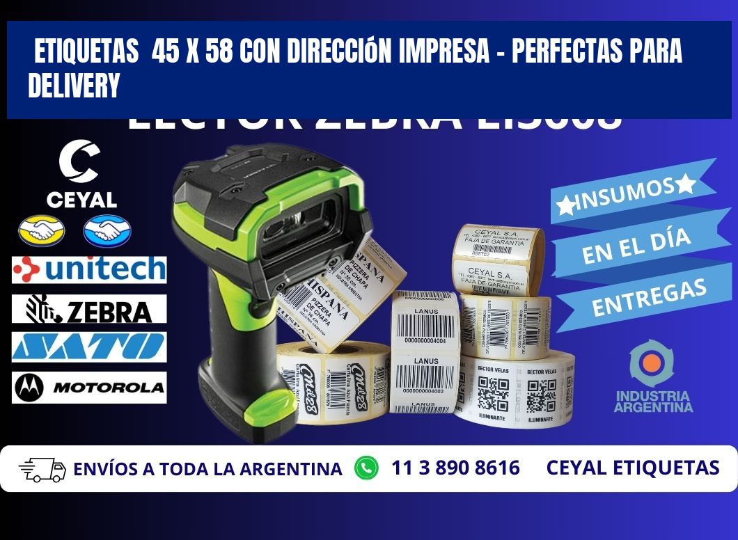 Etiquetas  45 x 58 con Dirección Impresa – Perfectas para Delivery