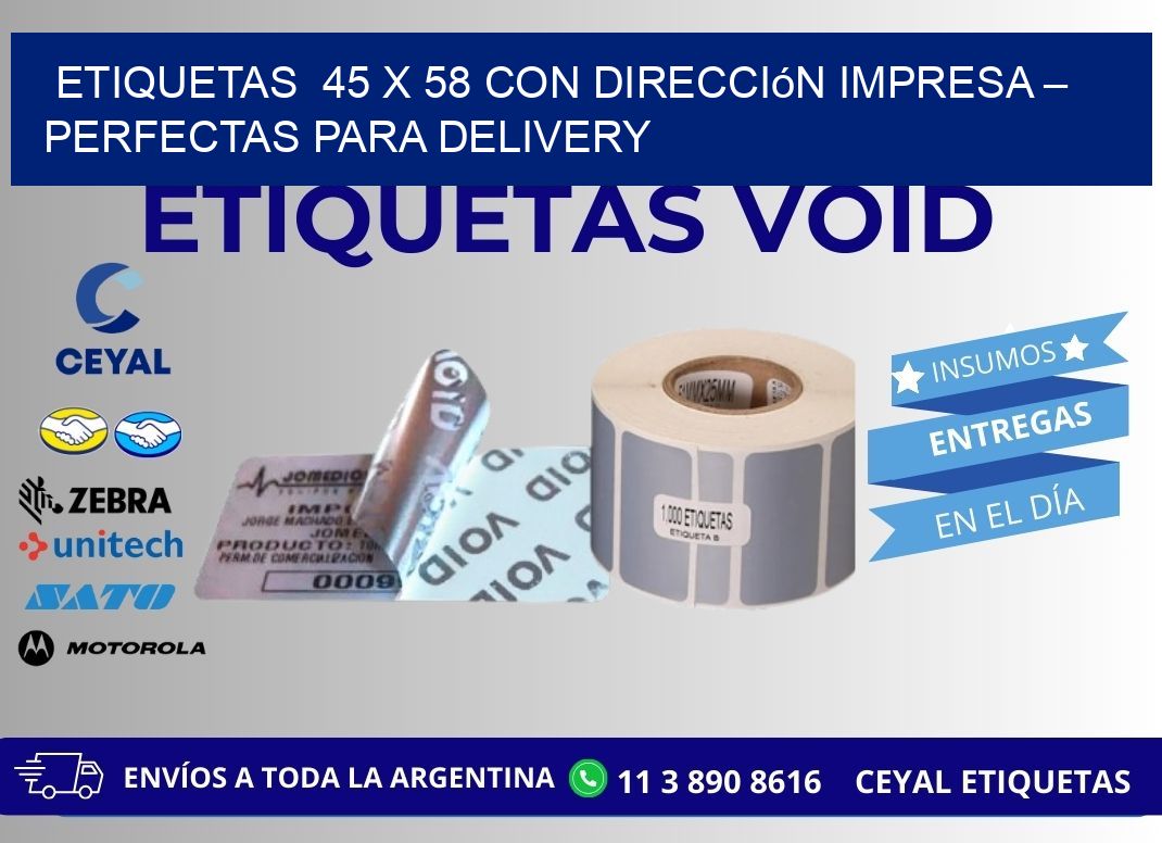 Etiquetas  45 x 58 con Dirección Impresa – Perfectas para Delivery