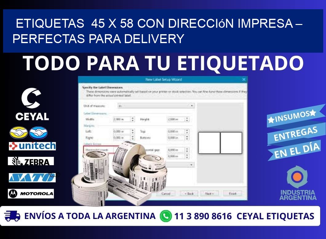 Etiquetas  45 x 58 con Dirección Impresa – Perfectas para Delivery
