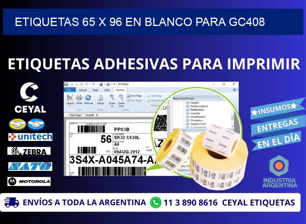 Etiquetas 65 x 96 en blanco para gc408