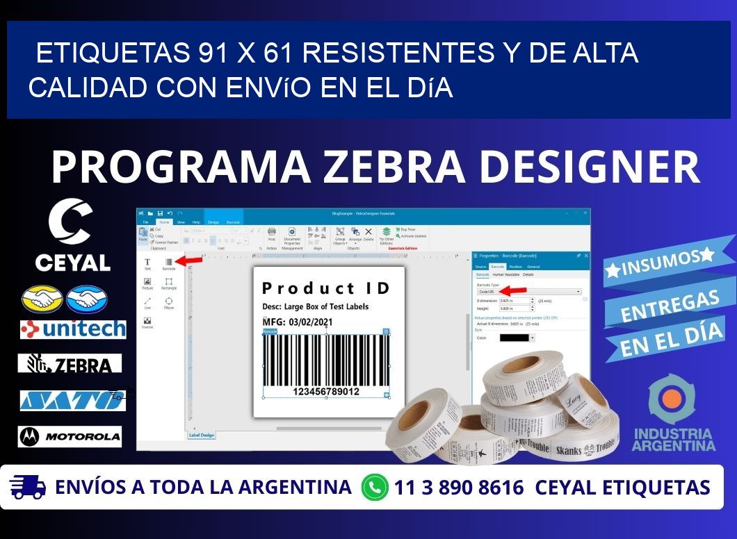 Etiquetas 91 x 61 Resistentes y de Alta Calidad con Envío en el Día