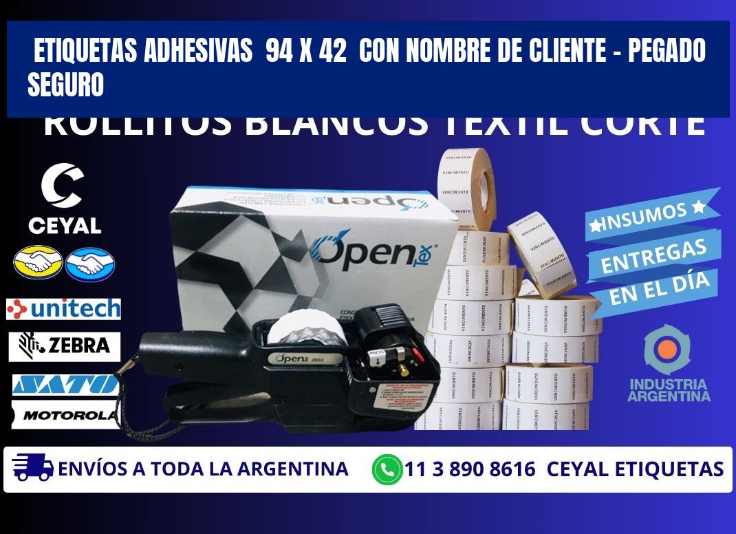 Etiquetas Adhesivas 94 x 42 con Nombre de Cliente – Pegado Seguro