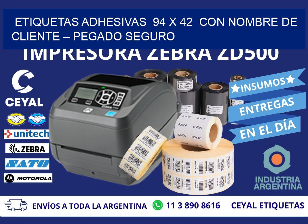 Etiquetas Adhesivas 94 x 42 con Nombre de Cliente – Pegado Seguro