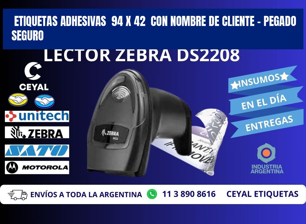 Etiquetas Adhesivas 94 x 42 con Nombre de Cliente – Pegado Seguro