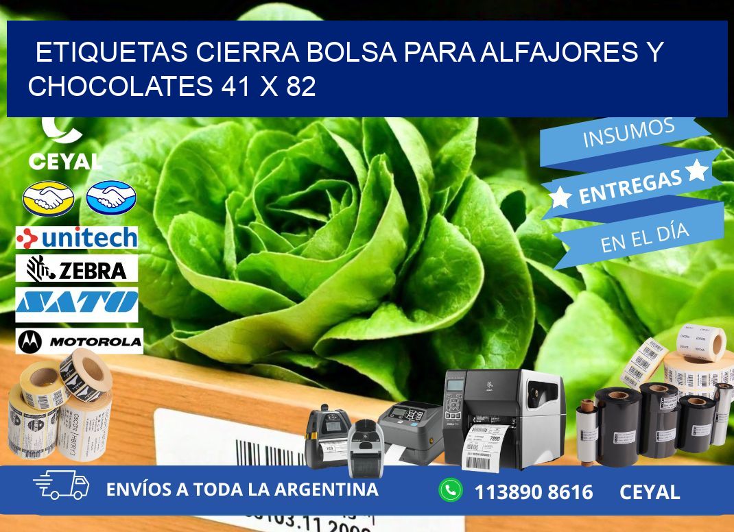 Etiquetas cierra bolsa para alfajores y chocolates 41 x 82