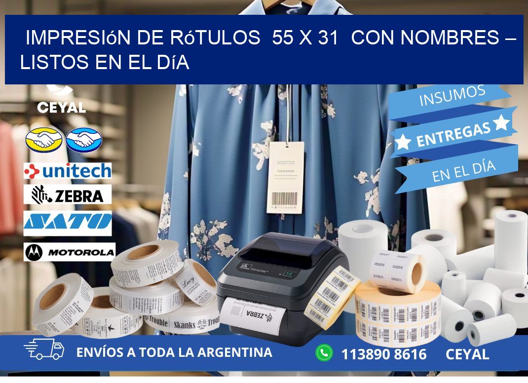 Impresión de Rótulos  55 x 31  con Nombres – Listos en el Día