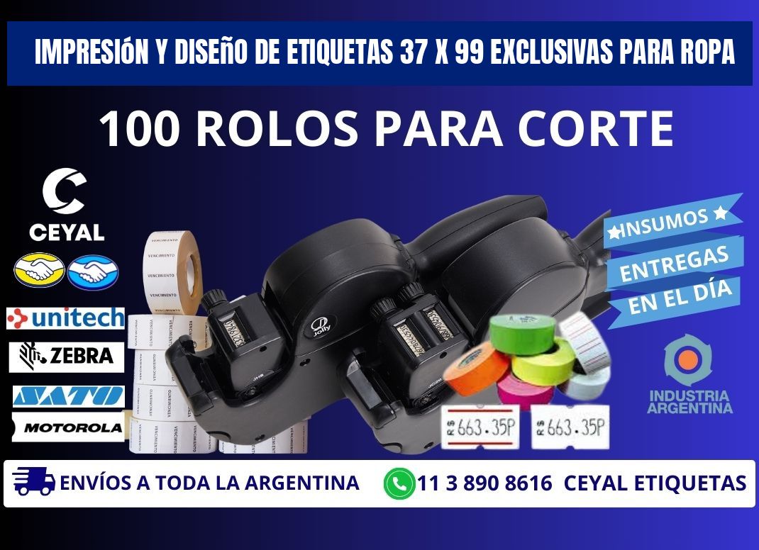 Impresión y Diseño de Etiquetas 37 x 99 Exclusivas para Ropa