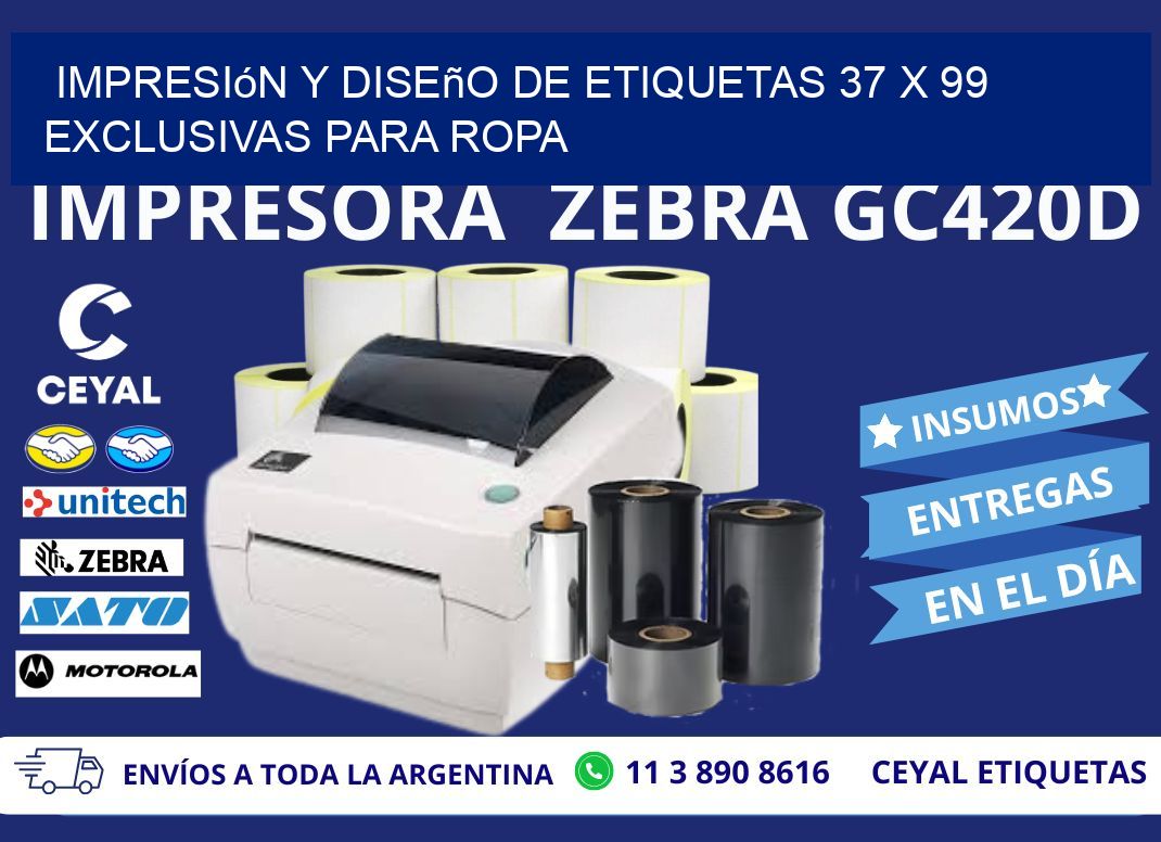 Impresión y Diseño de Etiquetas 37 x 99 Exclusivas para Ropa