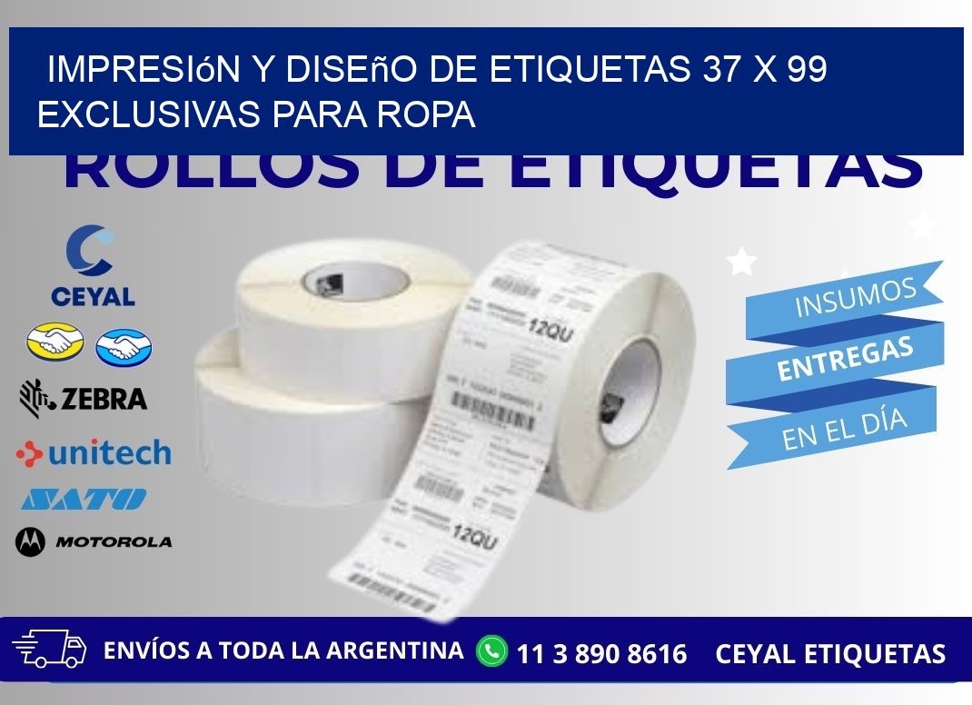 Impresión y Diseño de Etiquetas 37 x 99 Exclusivas para Ropa