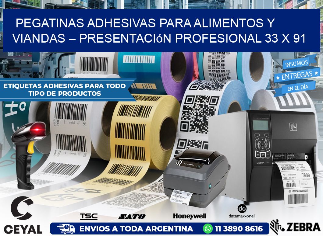 Pegatinas Adhesivas para Alimentos y Viandas – Presentación Profesional 33 x 91