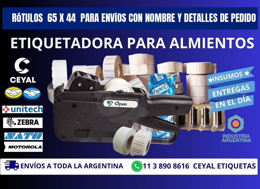 Rótulos 65 x 44 para Envíos con Nombre y Detalles de Pedido