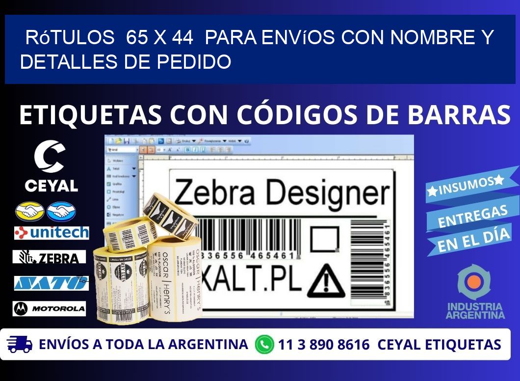 Rótulos 65 x 44 para Envíos con Nombre y Detalles de Pedido