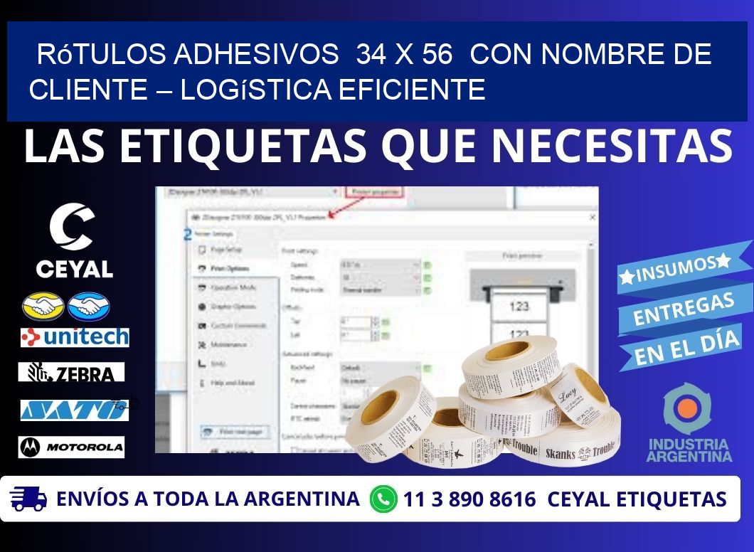Rótulos Adhesivos 34 x 56 con Nombre de Cliente – Logística Eficiente
