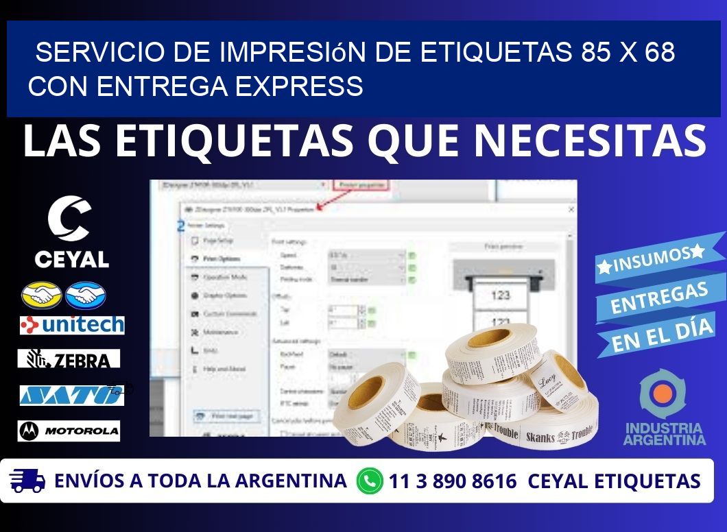 Servicio de Impresión de Etiquetas 85 x 68 con Entrega Express