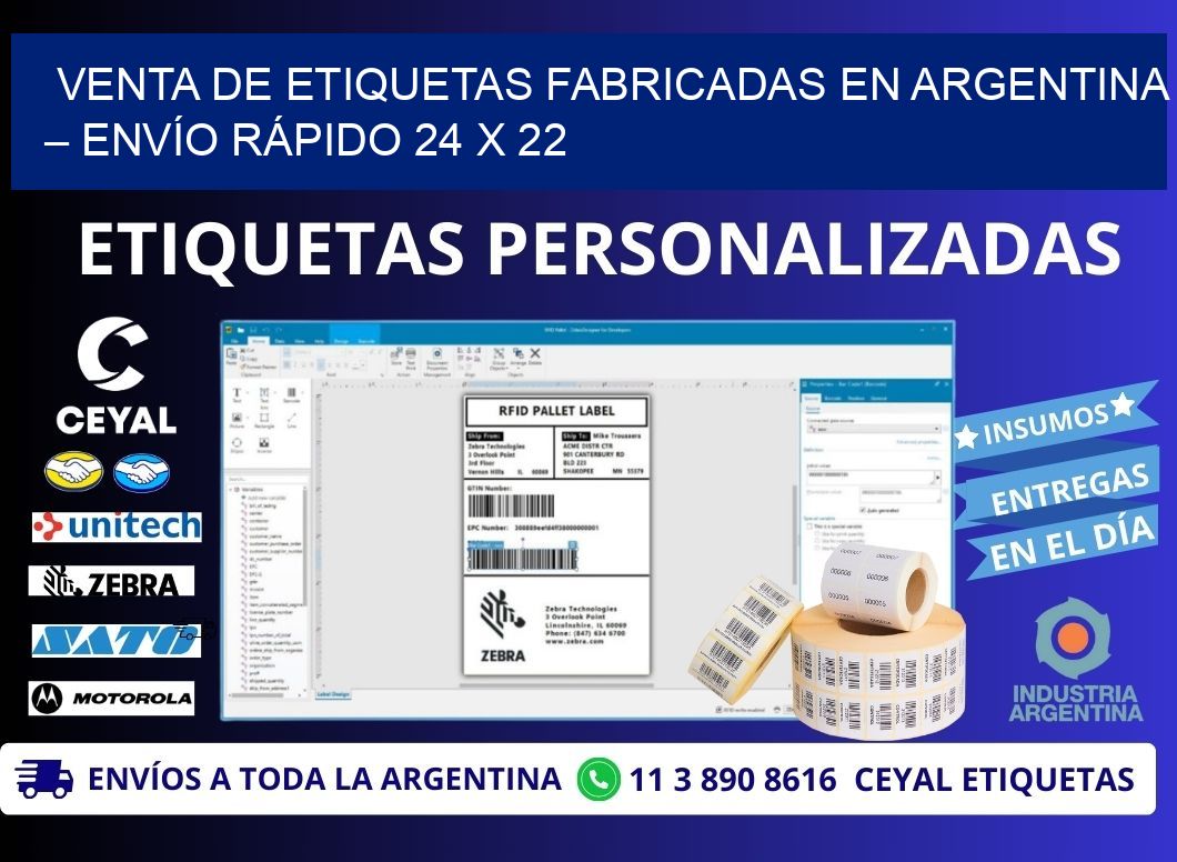 VENTA DE ETIQUETAS FABRICADAS EN ARGENTINA – ENVÍO RÁPIDO 24 x 22
