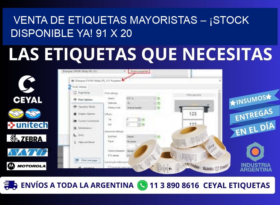 VENTA DE ETIQUETAS MAYORISTAS – ¡STOCK DISPONIBLE YA! 91 x 20