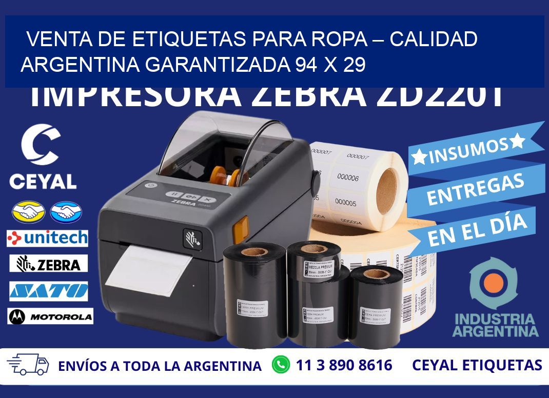 VENTA DE ETIQUETAS PARA ROPA – CALIDAD ARGENTINA GARANTIZADA 94 x 29