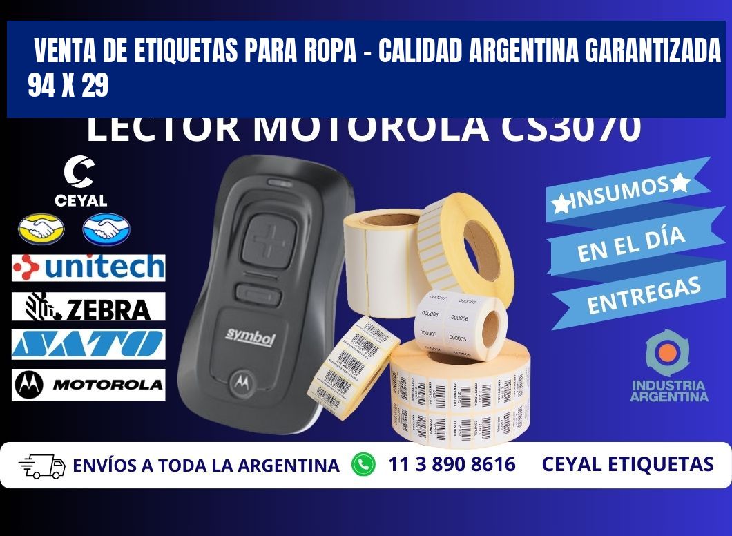 VENTA DE ETIQUETAS PARA ROPA – CALIDAD ARGENTINA GARANTIZADA 94 x 29
