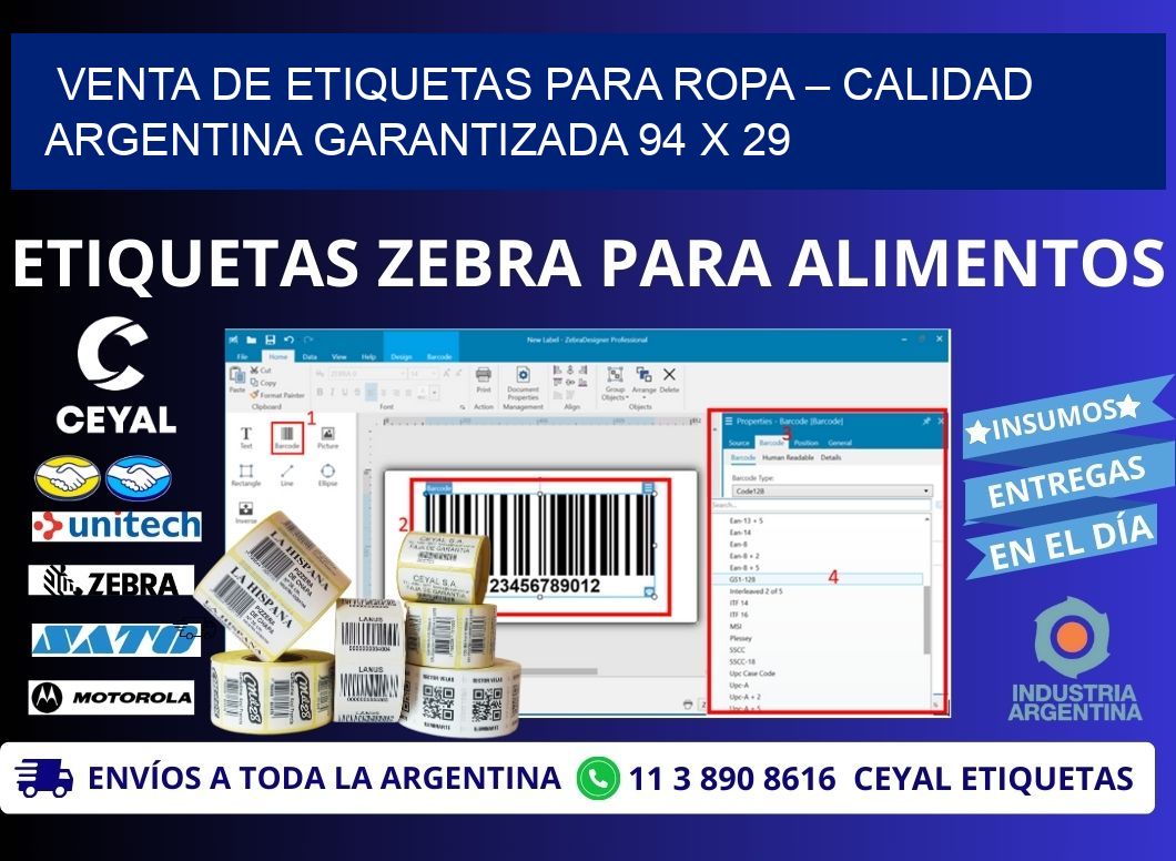 VENTA DE ETIQUETAS PARA ROPA – CALIDAD ARGENTINA GARANTIZADA 94 x 29