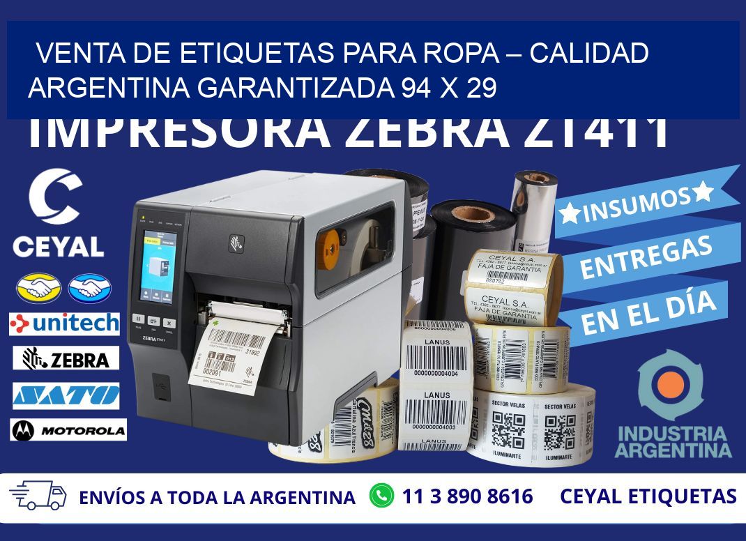 VENTA DE ETIQUETAS PARA ROPA – CALIDAD ARGENTINA GARANTIZADA 94 x 29
