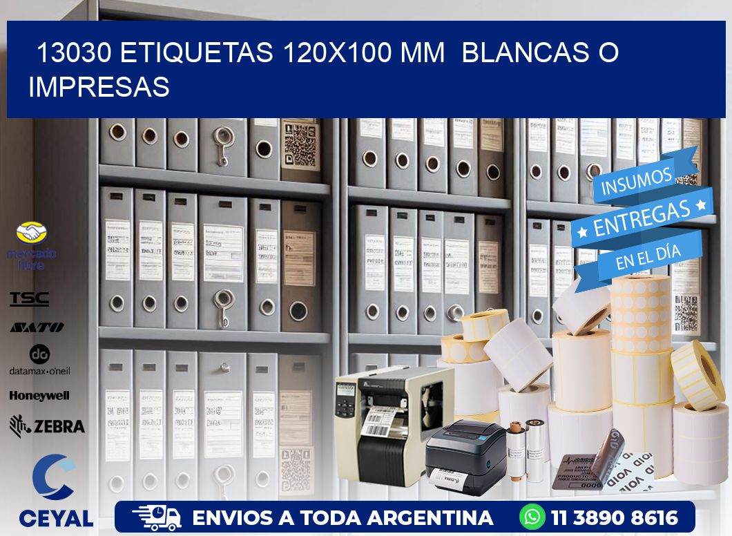 13030 ETIQUETAS 120x100 mm  BLANCAS O IMPRESAS