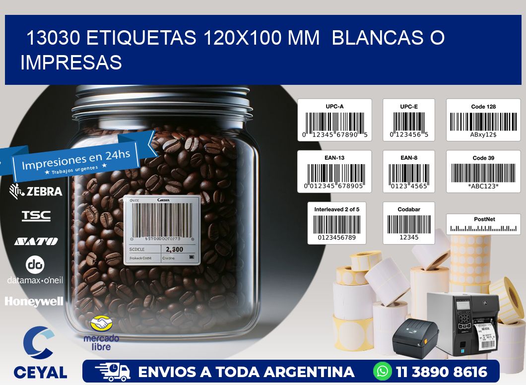13030 ETIQUETAS 120x100 mm  BLANCAS O IMPRESAS