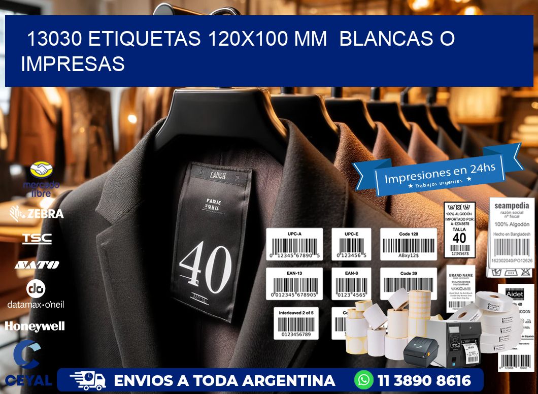 13030 ETIQUETAS 120x100 mm  BLANCAS O IMPRESAS