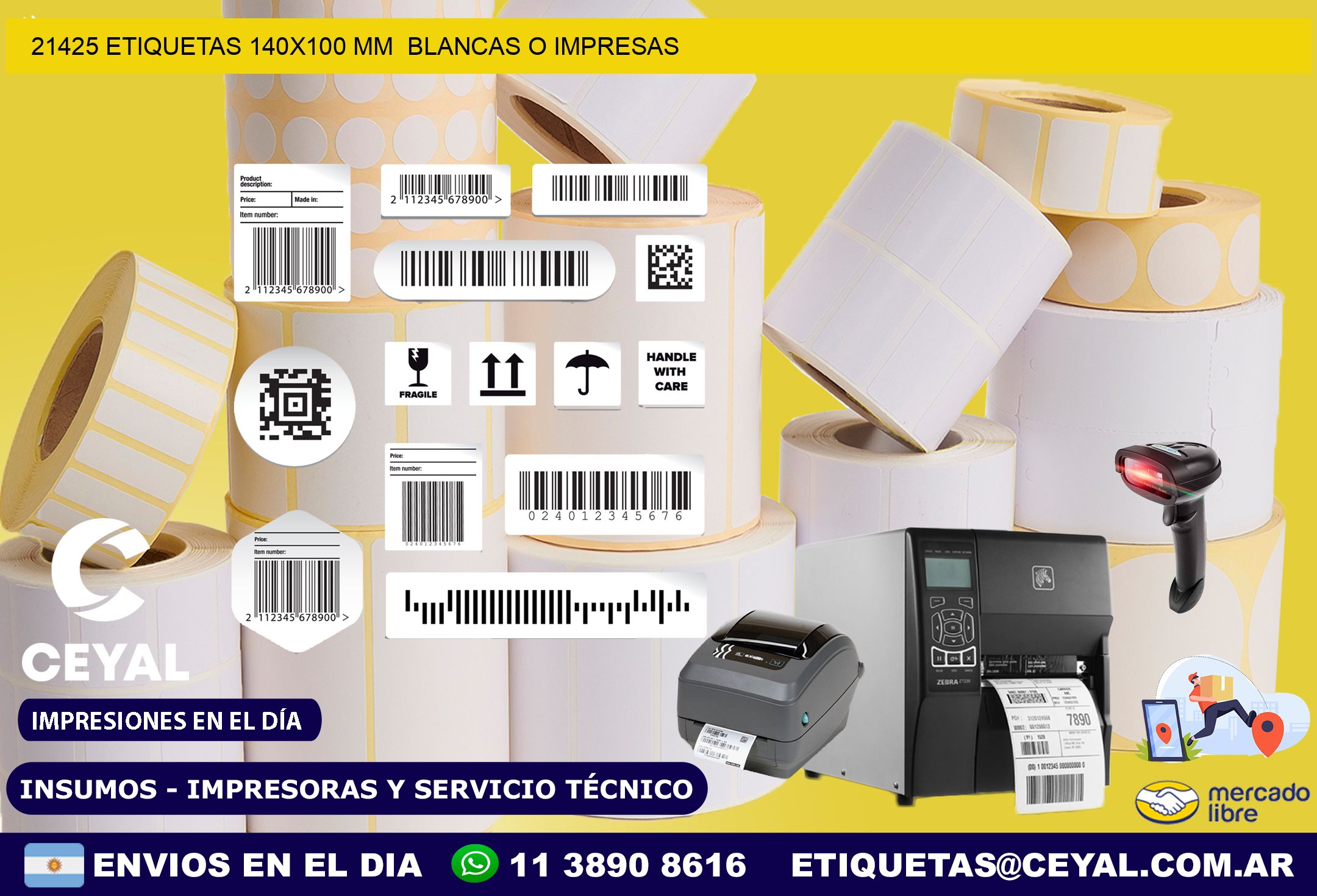 21425 ETIQUETAS 140×100 mm  BLANCAS O IMPRESAS