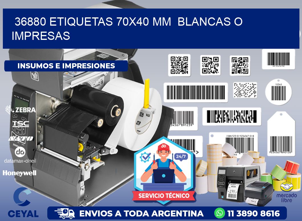 36880 ETIQUETAS 70x40 mm BLANCAS O IMPRESAS