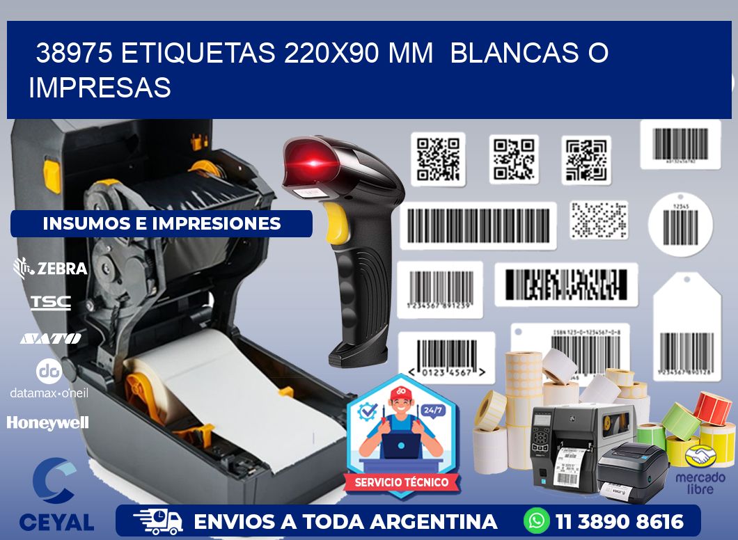 38975 ETIQUETAS 220x90 mm  BLANCAS O IMPRESAS