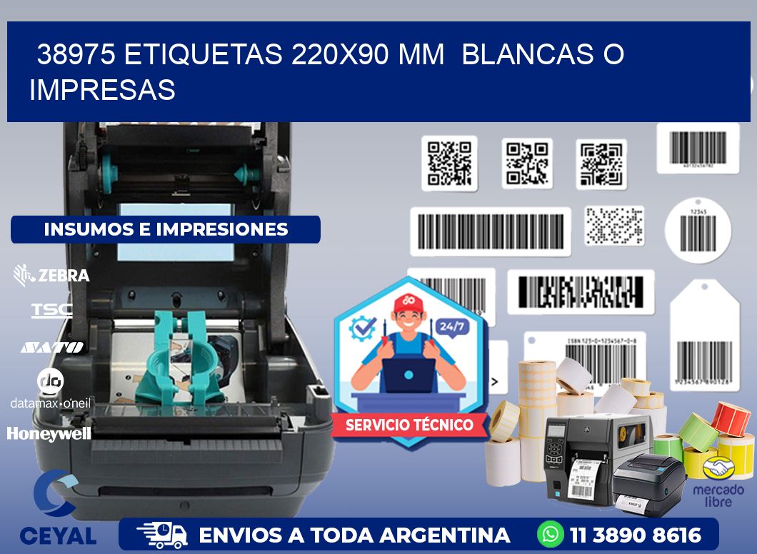 38975 ETIQUETAS 220x90 mm  BLANCAS O IMPRESAS