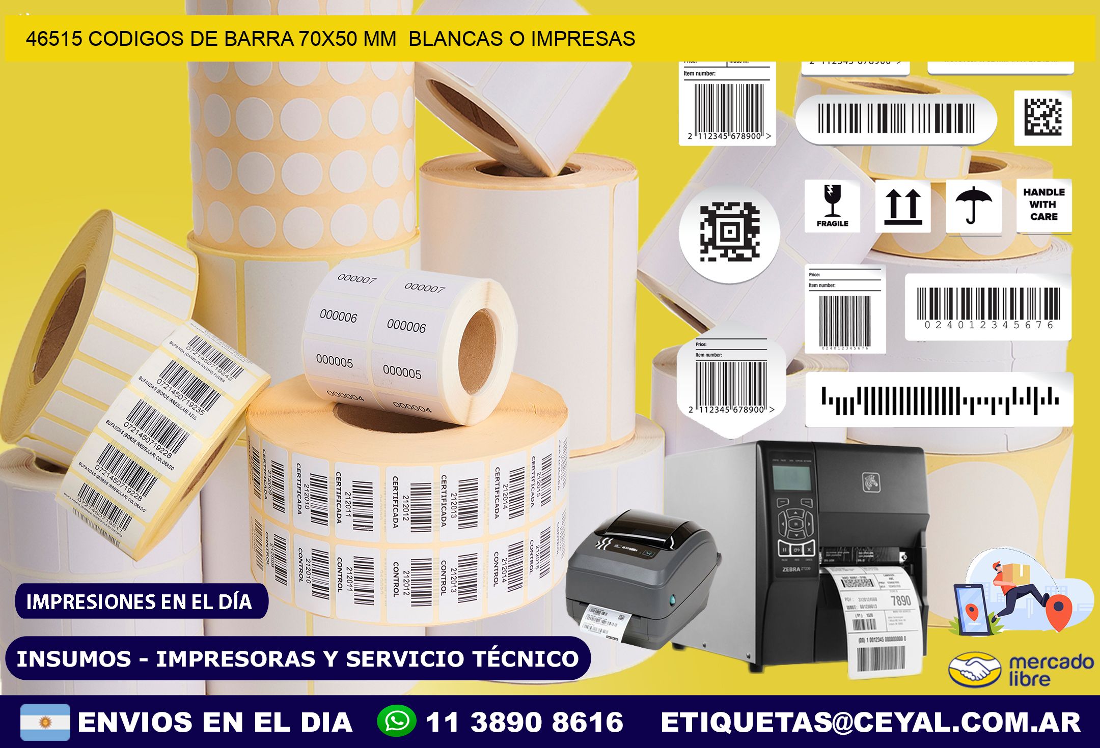 46515 CODIGOS DE BARRA 70×50 mm  BLANCAS O IMPRESAS