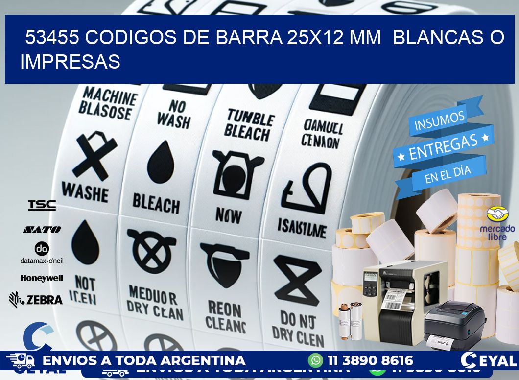 53455 CODIGOS DE BARRA 25x12 mm  BLANCAS O IMPRESAS
