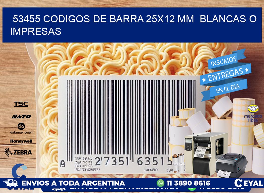 53455 CODIGOS DE BARRA 25x12 mm  BLANCAS O IMPRESAS