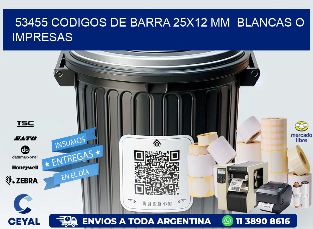 53455 CODIGOS DE BARRA 25x12 mm  BLANCAS O IMPRESAS