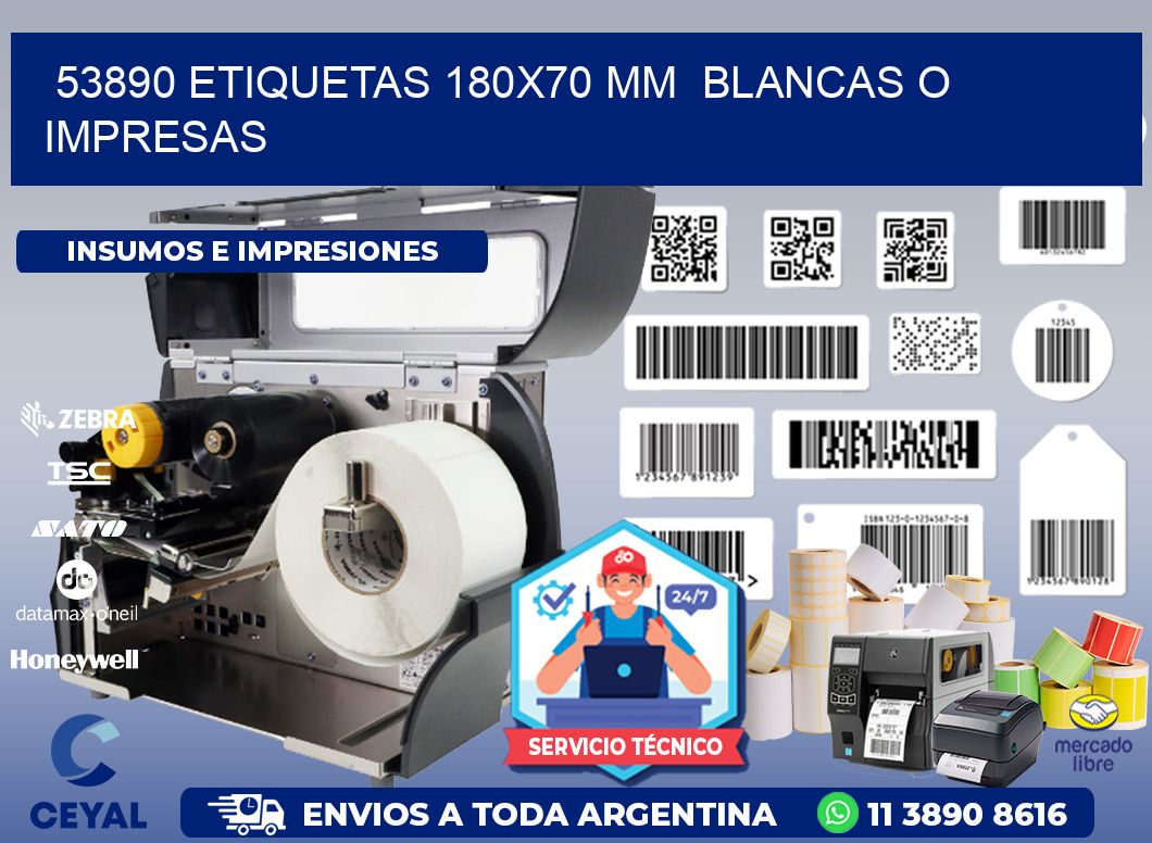 53890 ETIQUETAS 180x70 mm BLANCAS O IMPRESAS