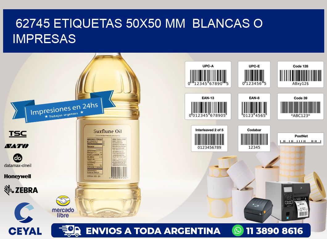 62745 ETIQUETAS 50x50 mm BLANCAS O IMPRESAS