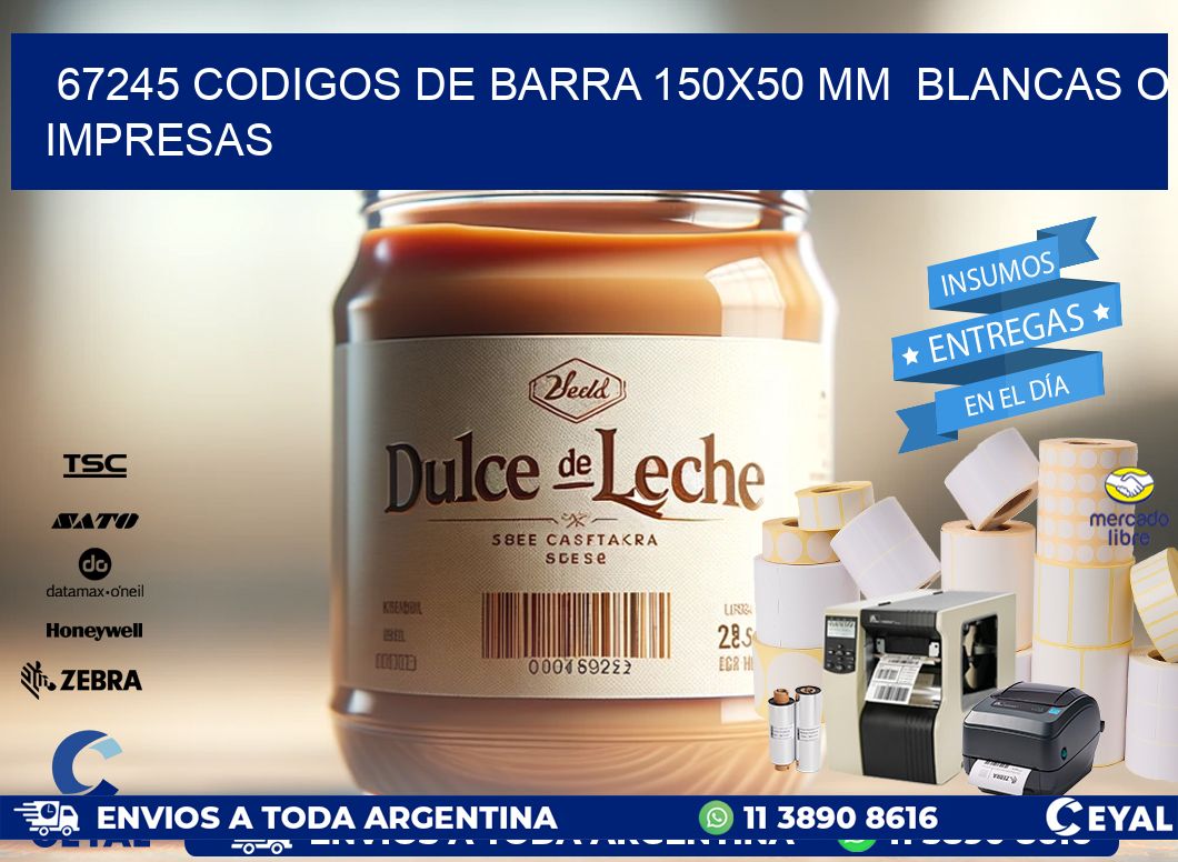67245 CODIGOS DE BARRA 150x50 mm  BLANCAS O IMPRESAS