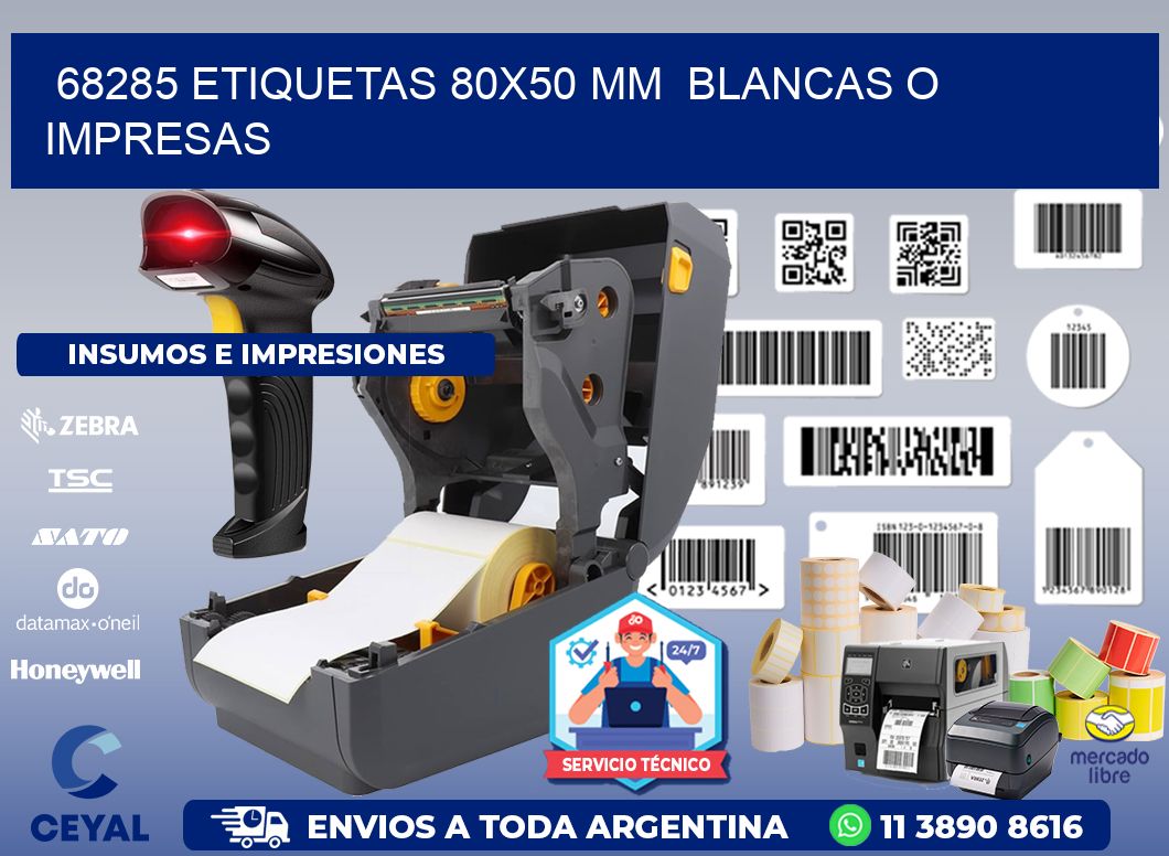 68285 ETIQUETAS 80x50 mm  BLANCAS O IMPRESAS