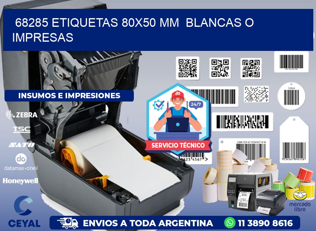 68285 ETIQUETAS 80x50 mm  BLANCAS O IMPRESAS
