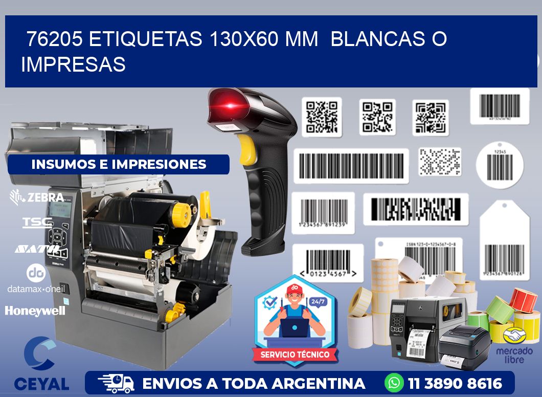 76205 ETIQUETAS 130x60 mm BLANCAS O IMPRESAS