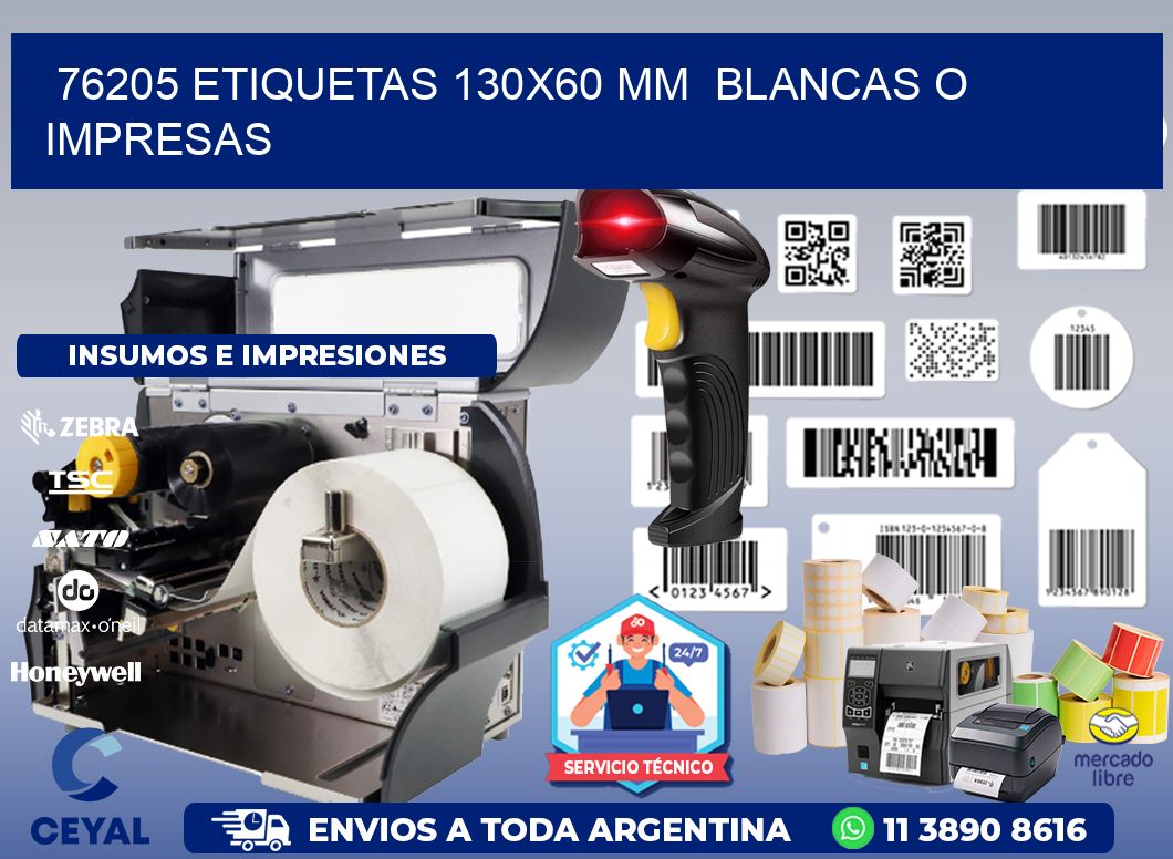 76205 ETIQUETAS 130x60 mm BLANCAS O IMPRESAS