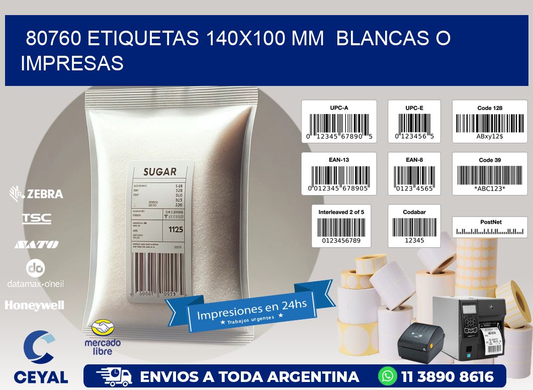 80760 ETIQUETAS 140x100 mm BLANCAS O IMPRESAS