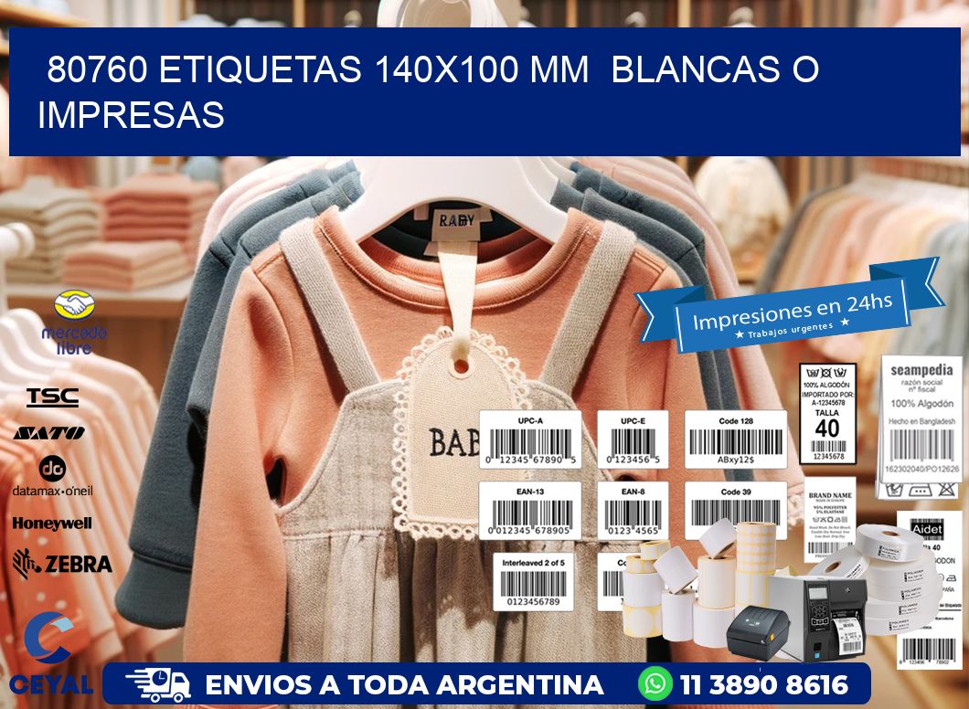 80760 ETIQUETAS 140x100 mm BLANCAS O IMPRESAS
